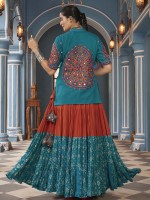 Multicolor Viscose Rayon Readymade Navratri Lehenga Choli With Jacket